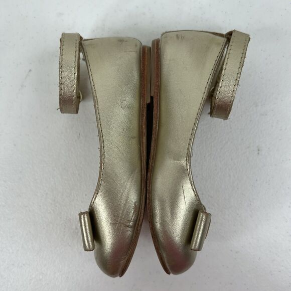 Janie and Jack Size 8 Gold Metallic Bow Ballet Flats Ankle Straps W Buckles - Picture 6 of 14